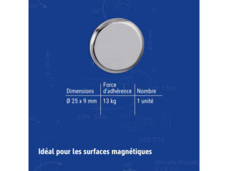 MAUL Aimant puissant néodyme, diamètre: 25 mm, nickelé