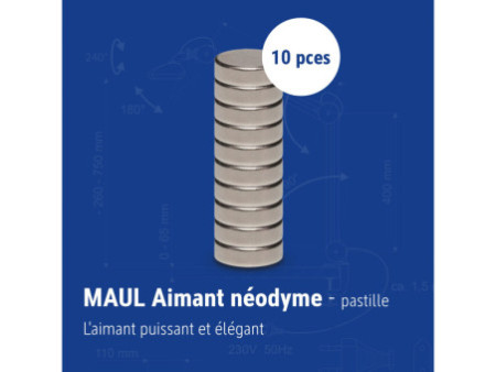 MAUL Aimant néodyme, diamètre: 10 x (H)3 mm, nickel