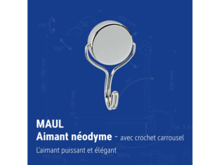 MAUL Aimant néodyme avec crochet rotatif, diamètre: 38,5 mm