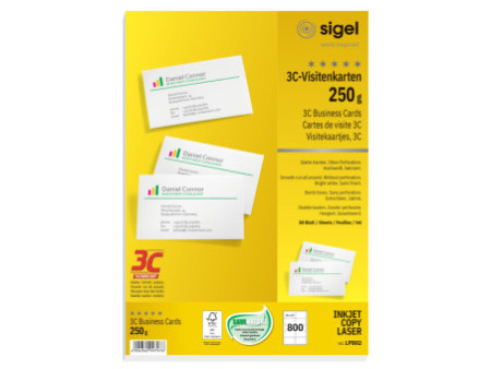 sigel Cartes de visite 3C, 85 x 55 mm, 250 g/m2, extra blanc