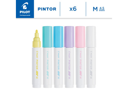 PILOT Marqueur à pigment PINTOR, medium, set de 6 'PASTEL'