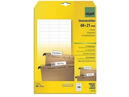 sigel Etiquettes PC pour dossiers suspendus, 60 x 21 mm