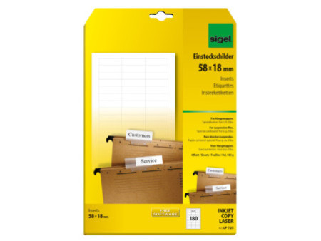 sigel Etiquettes PC pour dossiers suspendus, 58 x 18 mm