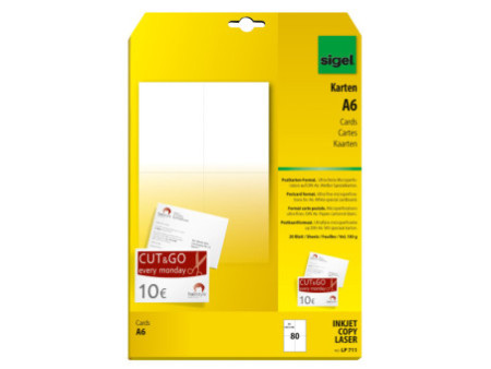 sigel cartes postales PC, A6, 185 g/m2, blanc