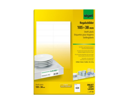 sigel Etiquette pour étagère, 105 x 38 mm, blanc, 170 g/m2
