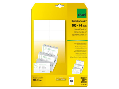 sigel Fiches bristol, A7 (A4), 185 g/m2, microperforation