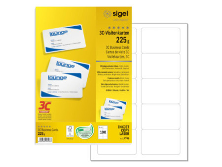 sigel Cartes de visite 3C, 85 x 55 mm, 225 g/m2, extra blanc