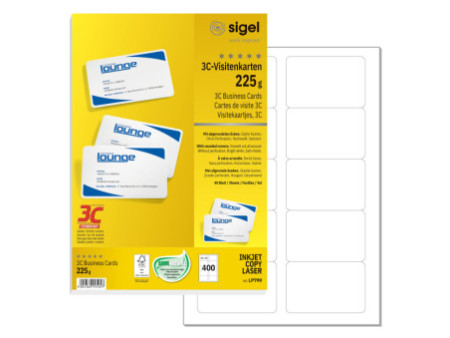 sigel Cartes de visite, 85 x 55 mm, 225 g/m2, extra blanc