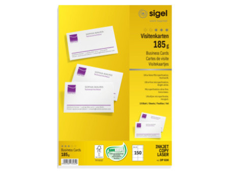 sigel carte de visite, 85 x 55 mm, 185 g/m2, extra blanc