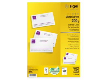 sigel cartes de visite, 85 x 55 mm, 200 g/m2, extra blanc