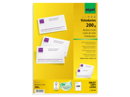 sigel cartes de visite, 85 x 55 mm, 200 g/m2, extra blanc