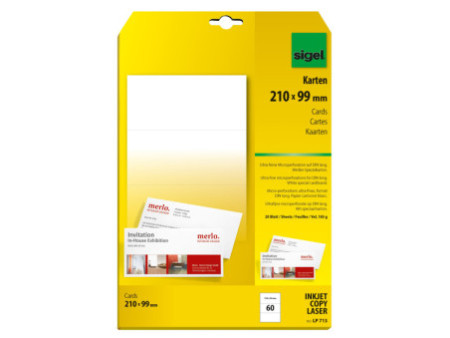 sigel cartes de correspondance PC, format DL, 185g/m2, blanc