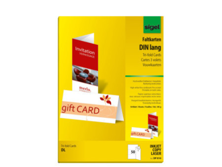 sigel cartes 2 volets pour PC, DL (A4), 185g/m2, extra blanc