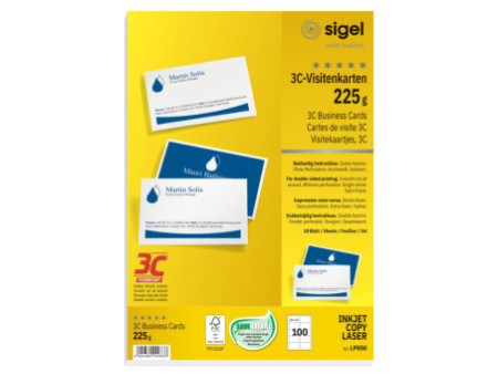 sigel Cartes de visite 3C, 85 x 55 mm, 225 g/m2, extra blanc