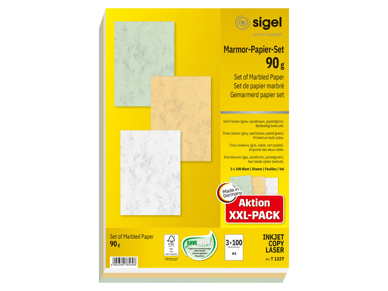 sigel Set de papier marbré, A4, 90 g/m2, papier fin, assorti