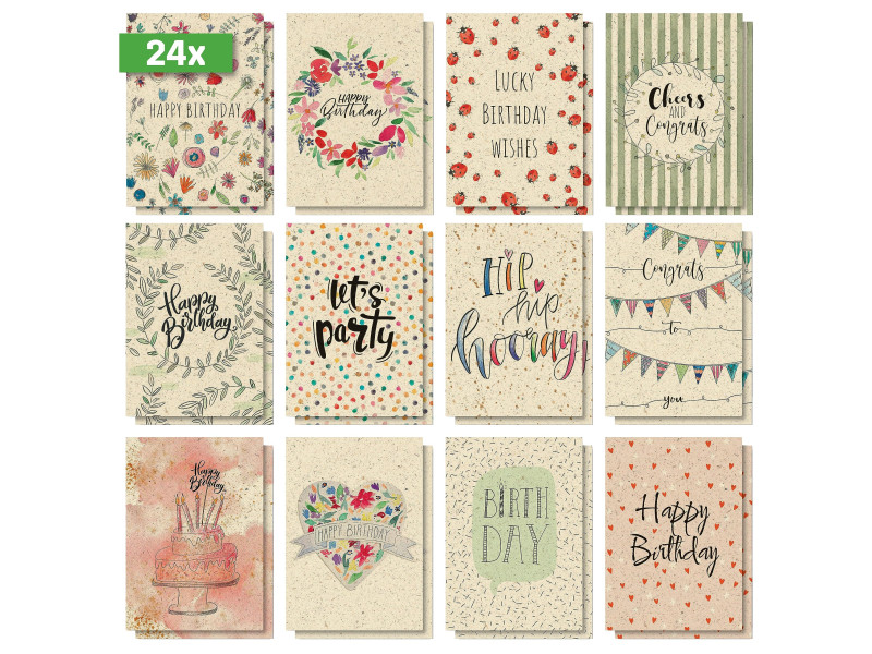 sigel Set cartes postales anniversaire Happy Grassy Birthday