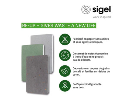 sigel Carnet de notes Re-Up, A5, ligné, vert