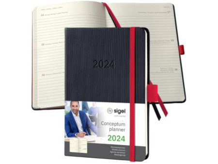 sigel Agenda de poche Conceptum 2026, env. A6, noir/rouge