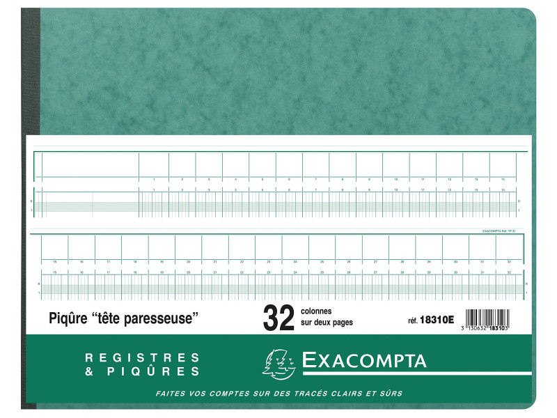 EXACOMPTA Piqûre tête paresseuse, 32 colonnes sur 2 pages