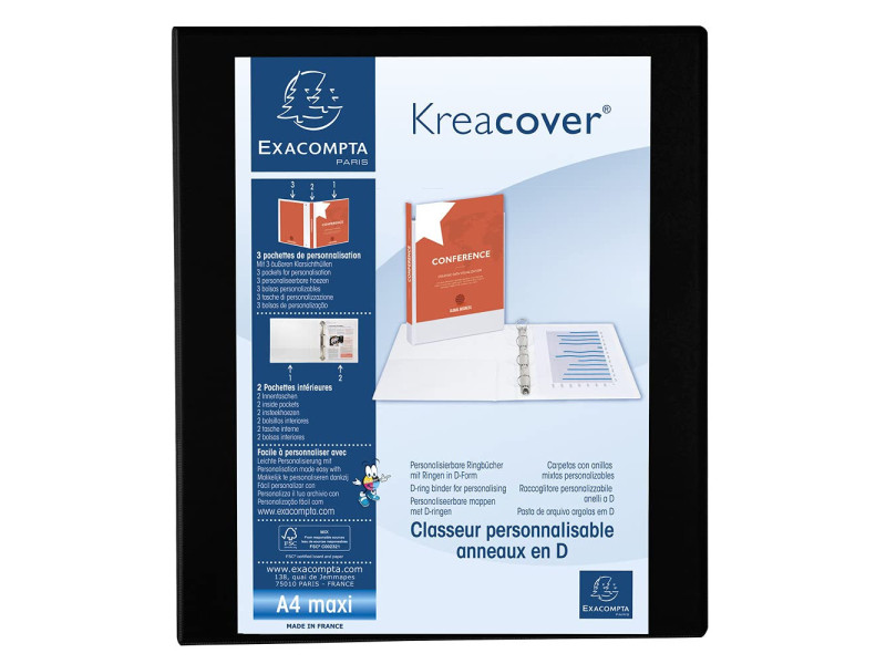 EXACOMPTA Classeur personnalisable Kreakover, A4 Maxi, noir