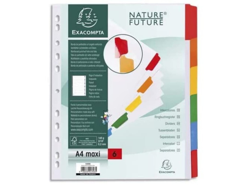 EXACOMPTA Intercalaires en carton, A4 Maxi, 6 touches