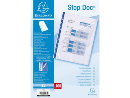 EXACOMPTA Pochette perforée Stop Doc, A4, PP, transparent