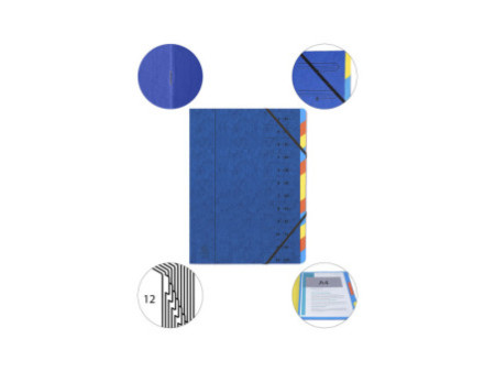 EXACOMPTA Trieur, A4, carton, 12 compartiments, bleu