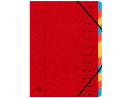 EXACOMPTA Trieur, A4, carton, 12 compartiments, rouge