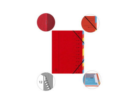 EXACOMPTA Trieur, A4, carton, 12 compartiments, rouge