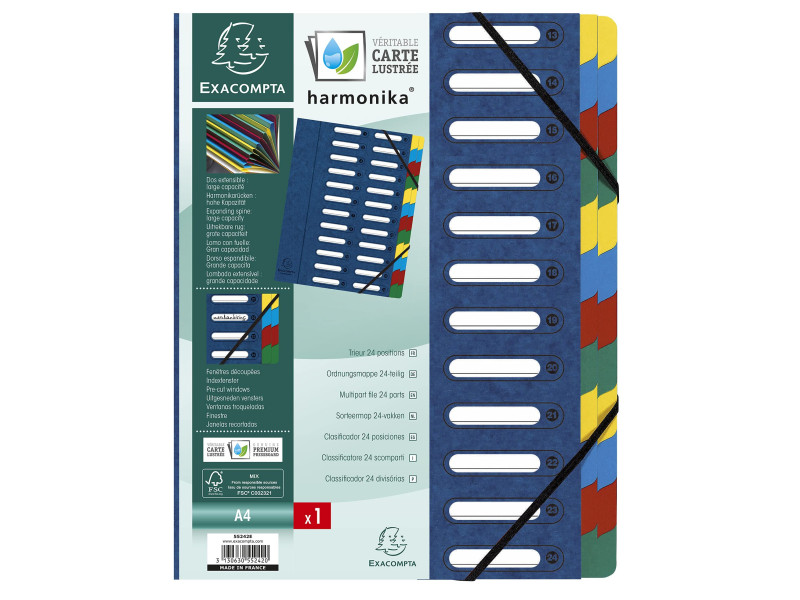 EXACOMPTA Trieur Harmonika, A4, 24 compartiments, bleu