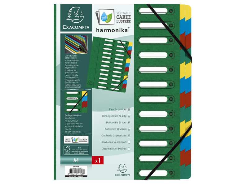 EXACOMPTA Trieur Harmonika, A4, 24 compartiments, vert