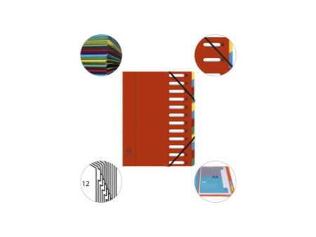 EXACOMPTA Trieur Harmonika, A4, 12 compartiments, rouge