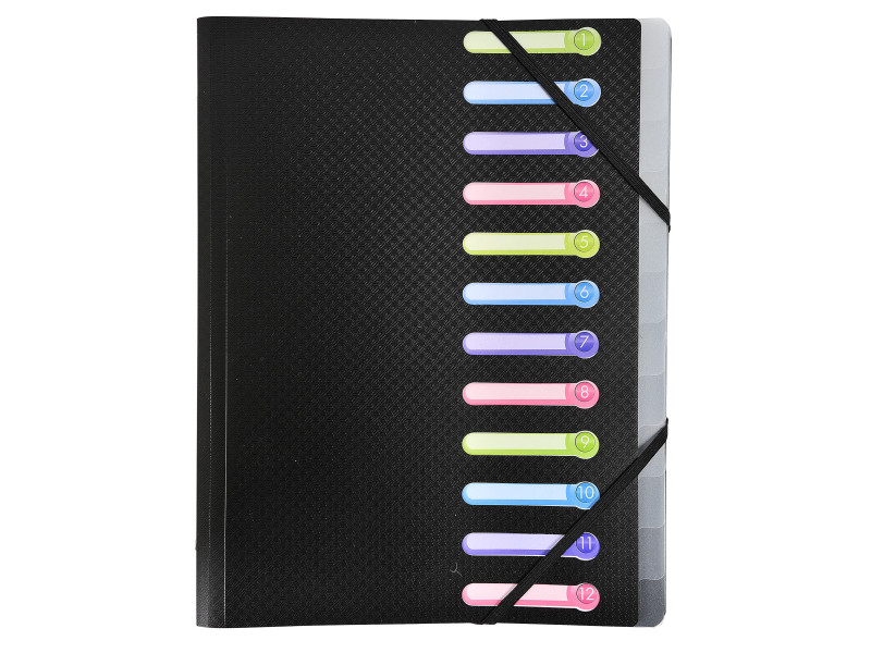 EXACOMPTA Trieur, A4, PP, 12 compartiments, noir