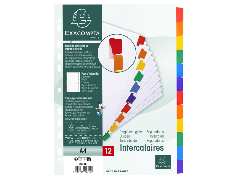 EXACOMPTA Intercalaires en carton, A4, 12 touches