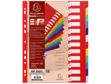 EXACOMPTA Intercalaires en plastique, uni, A4+, 12 touches