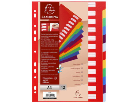 EXACOMPTA Intercalaires en plastique, uni, A4, 12 touches