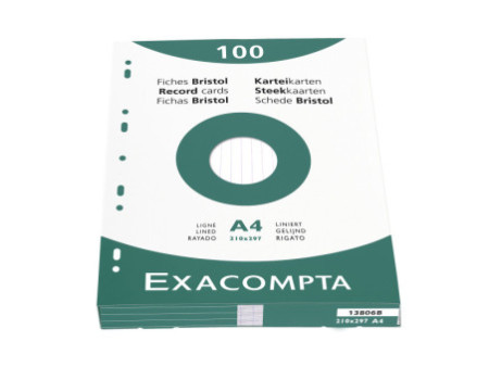 EXACOMPTA Fiches bristol, A4, ligné, blanc
