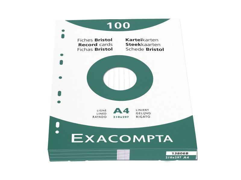 EXACOMPTA Fiches bristol, A4, ligné, blanc