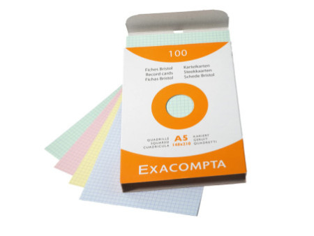 EXACOMPTA Fiches bristol, A5, quadrillé, assorti