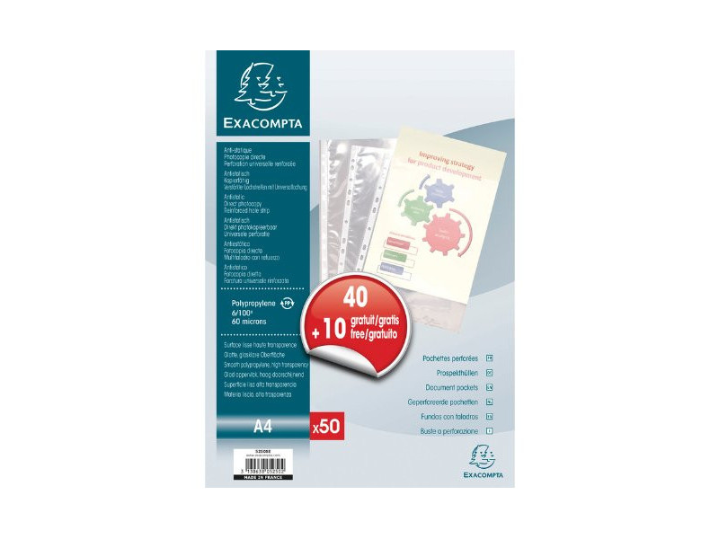 EXACOMPTA Pochette perforée, pack promo 40+10 GRATUITS, A4,