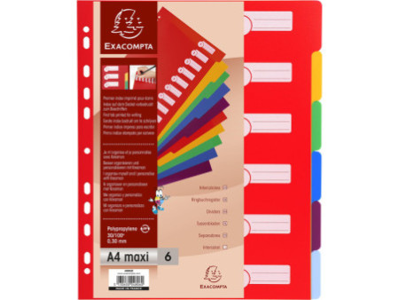 EXACOMPTA Intercalaires en plastique, uni, A4+, 6 touches