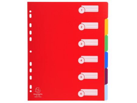 EXACOMPTA Intercalaires en plastique, uni, A4+, 6 touches