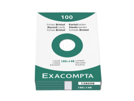 EXACOMPTA Fiches bristol, A6, ligné, blanc