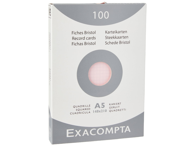 EXACOMPTA Fiches bristol, A5, quadrillé, rose