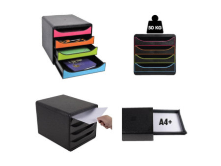 EXACOMPTA Module de classement BIG-BOX, 4 tiroirs, arlequin