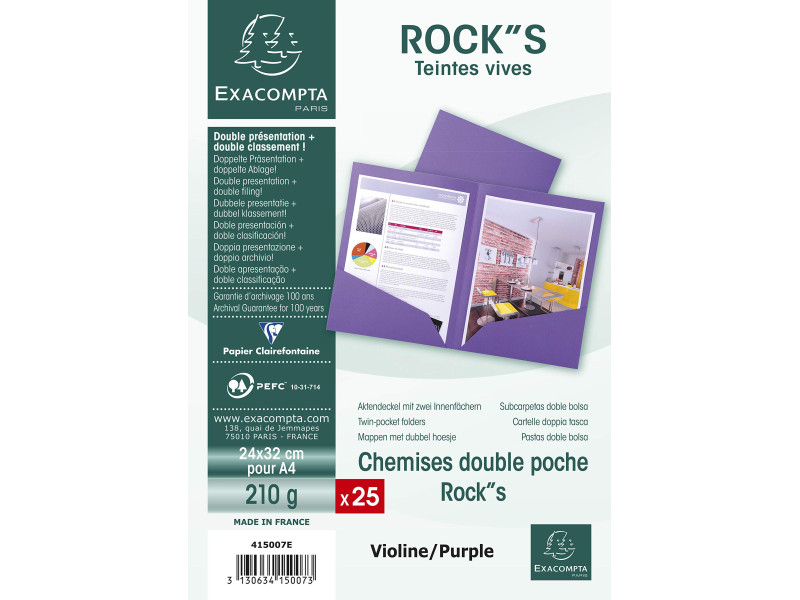 EXACOMPTA Chemises double poche ROCK'S, A4, violine
