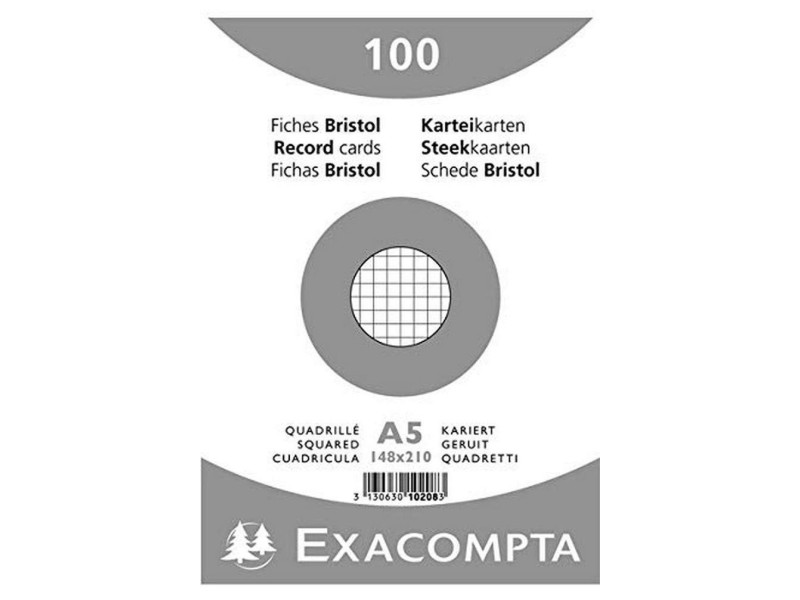 EXACOMPTA Fiches bristol, A5, quadrillé, blanc