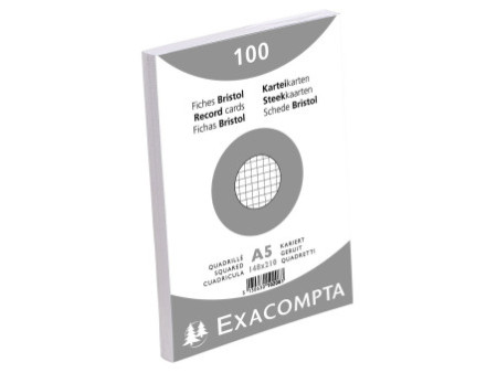 EXACOMPTA Fiches bristol, A5, quadrillé, blanc