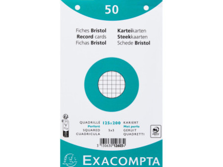 EXACOMPTA Fiches bristol, 125 x 200 mm, quadrillé, blanc