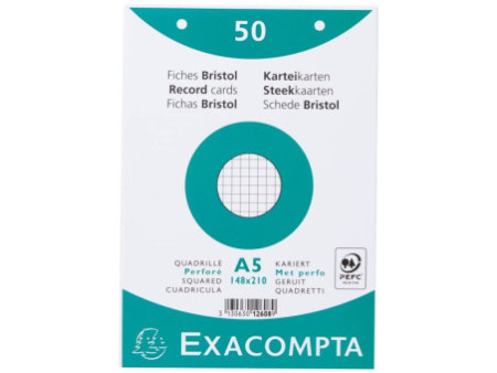 EXACOMPTA Fiches bristol, A5, quadrillé, blanc